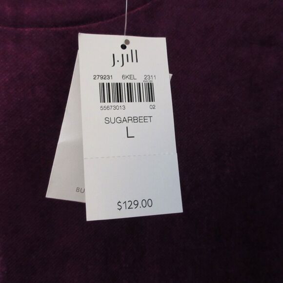 J Jill Dress Large Purple Velvet Short Sleeve Shift Lagenlook Party NWT - Picture 5 of 12